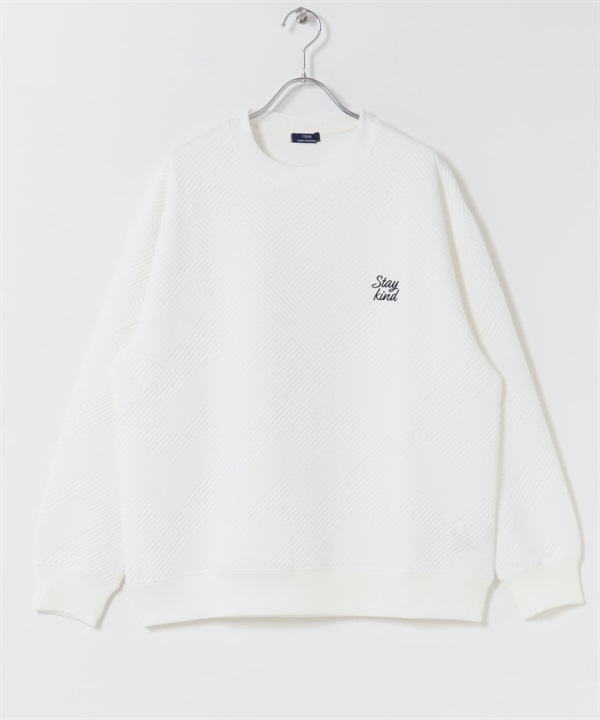 刺繡緹花長袖上衣(白色-M-WHITE)