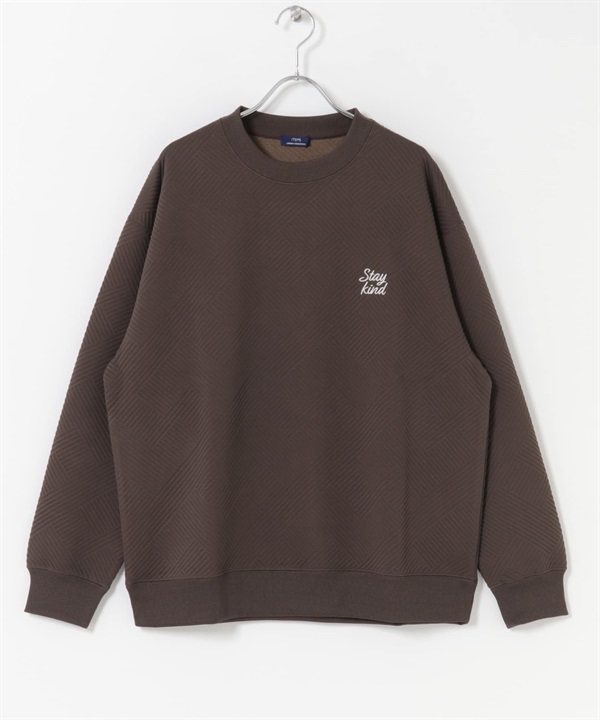 刺繡緹花長袖上衣(棕色-M-BROWN)