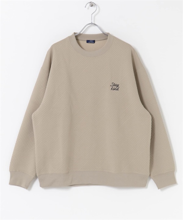 刺繡緹花長袖上衣(膚色-M-BEIGE)