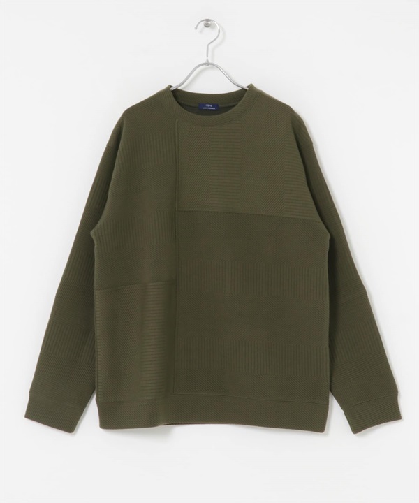 拼接堤花圓領上衣(橄欖綠-M-OLIVE)