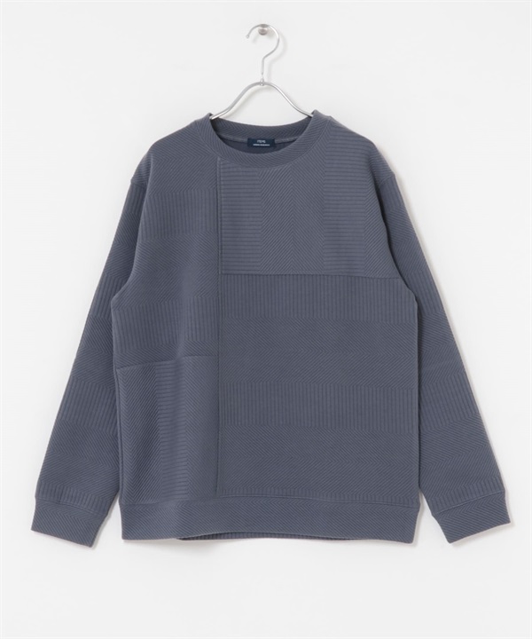 拼接堤花圓領上衣(藍灰色-M-其他藍色)