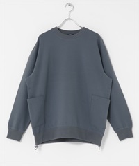 側邊口袋長袖羅馬布上衣(深灰色-M-DARK GRAY)