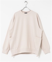 側邊口袋長袖羅馬布上衣(膚色-M-BEIGE)