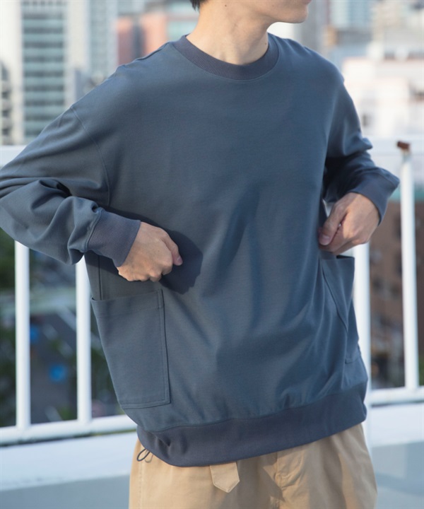 側邊口袋長袖羅馬布上衣