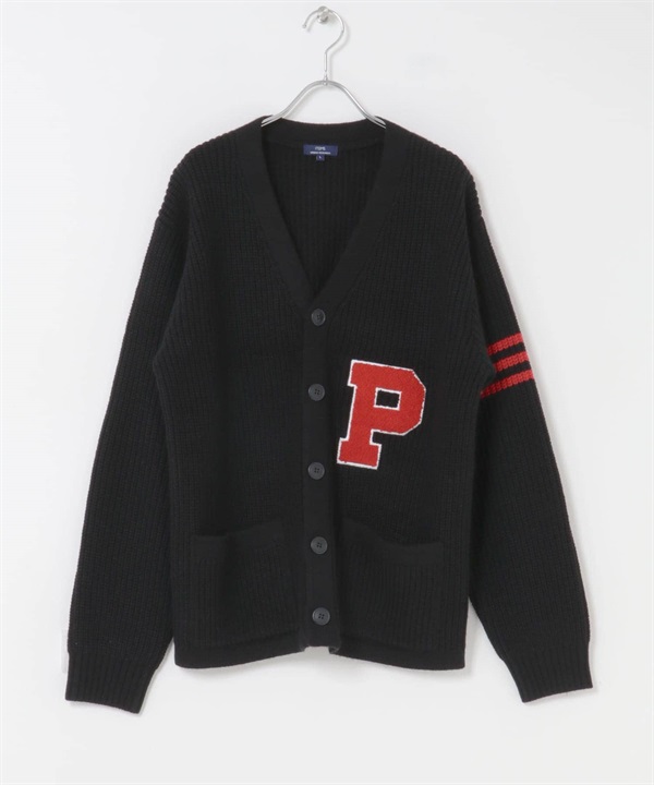 毛巾繡混羊毛開襟衫(黑色-M-BLACK)