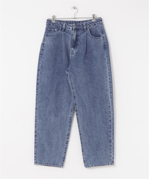 灰調寬版錐形牛仔褲(海洋色-M-其他藍色)