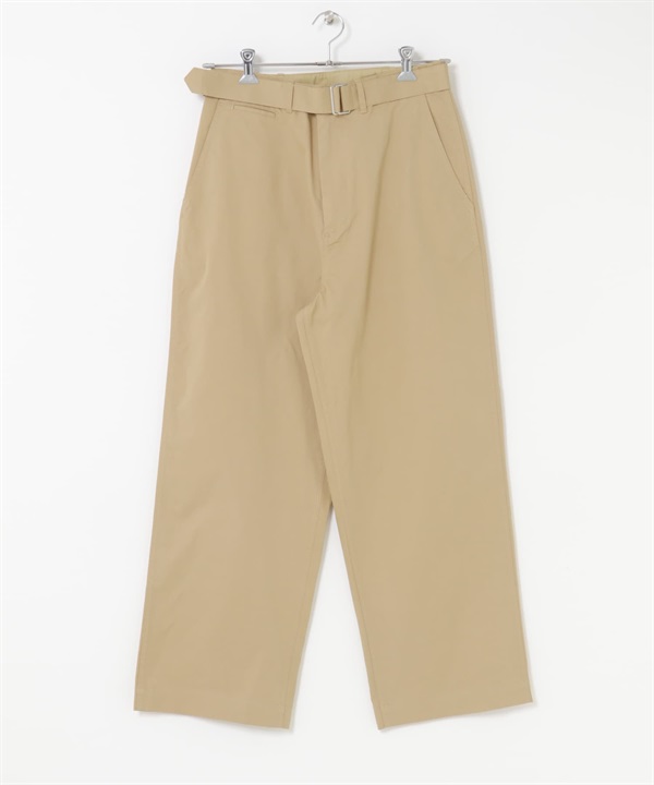 附腰帶寬褲(膚色-M-BEIGE)