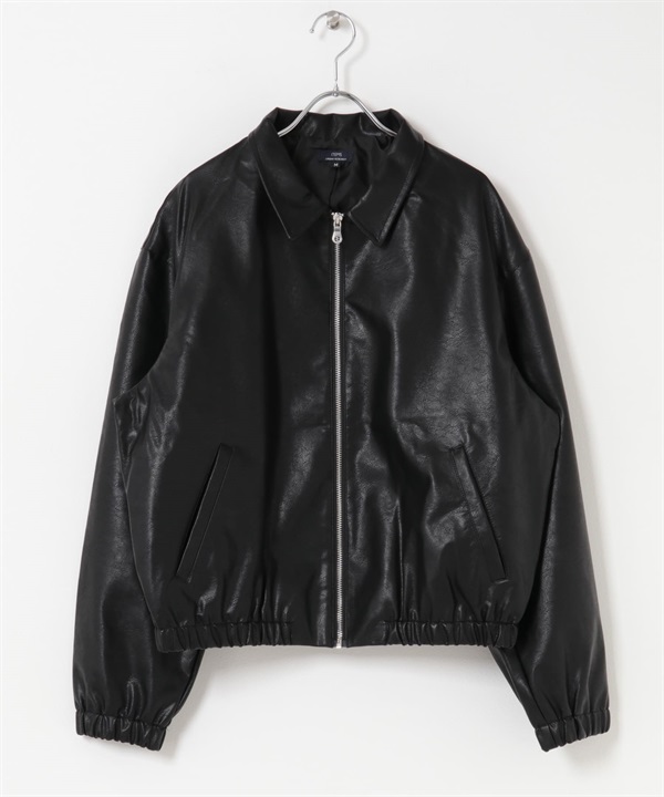 仿皮革拉鍊夾克(黑色-M-BLACK)