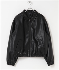 仿皮革拉鍊夾克(黑色-M-BLACK)