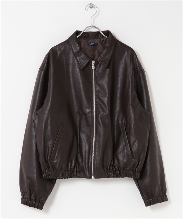 仿皮革拉鍊夾克(棕色-M-BROWN)