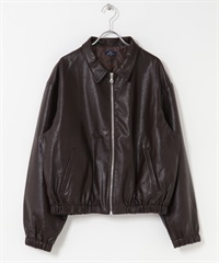 仿皮革拉鍊夾克(棕色-M-BROWN)