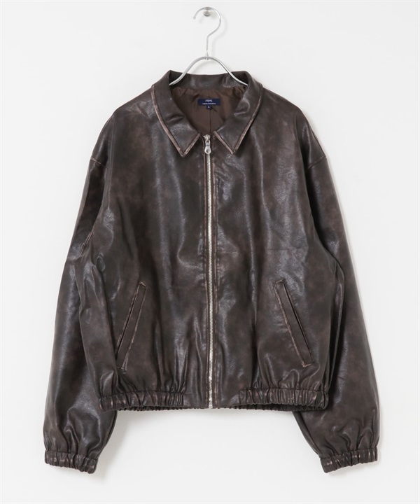 仿皮革拉鍊夾克(其它棕色-M-其他棕色)