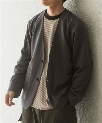 縐織喬琪紗無領西裝外套