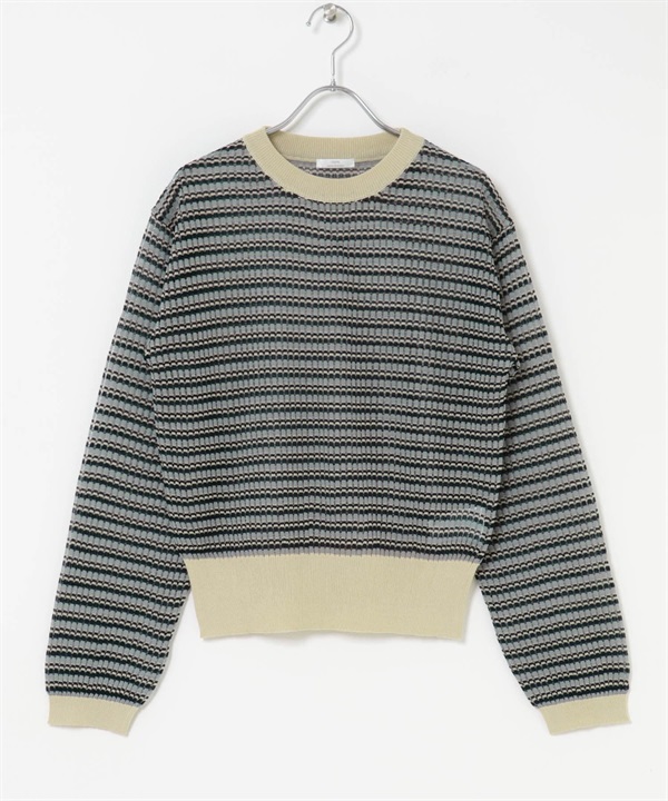 透膚橫紋長袖針織衫(米色-FREE-OFF WHITE)