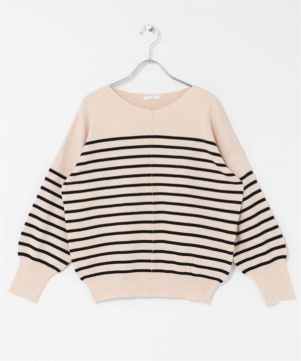 可機洗外接縫V領針織衫(條紋-FREE-其他白色)