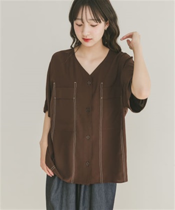 縫線設計V領罩衫