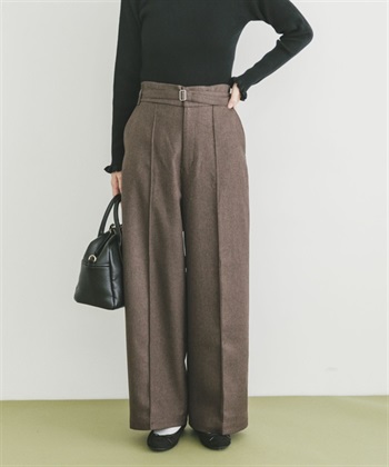 附腰帶粗花呢長褲