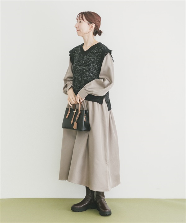 粗花呢針織拼接洋裝