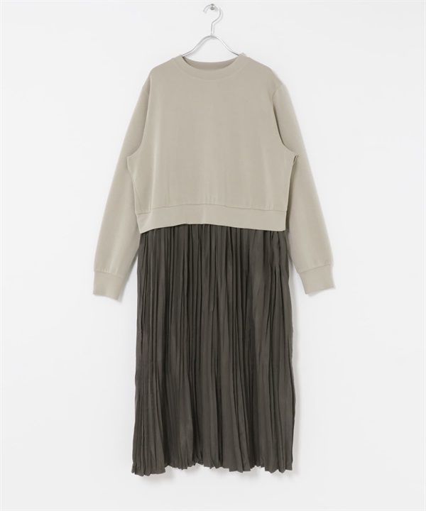 百褶拼接洋裝(灰膚色-FREE-其他灰色)