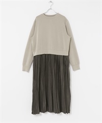 百褶拼接洋裝(灰膚色-FREE-其他灰色)