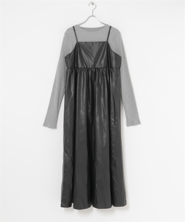 【成套組合】內搭上衣 × 細肩帶洋裝(灰色×黑色-FREE-其他灰色)