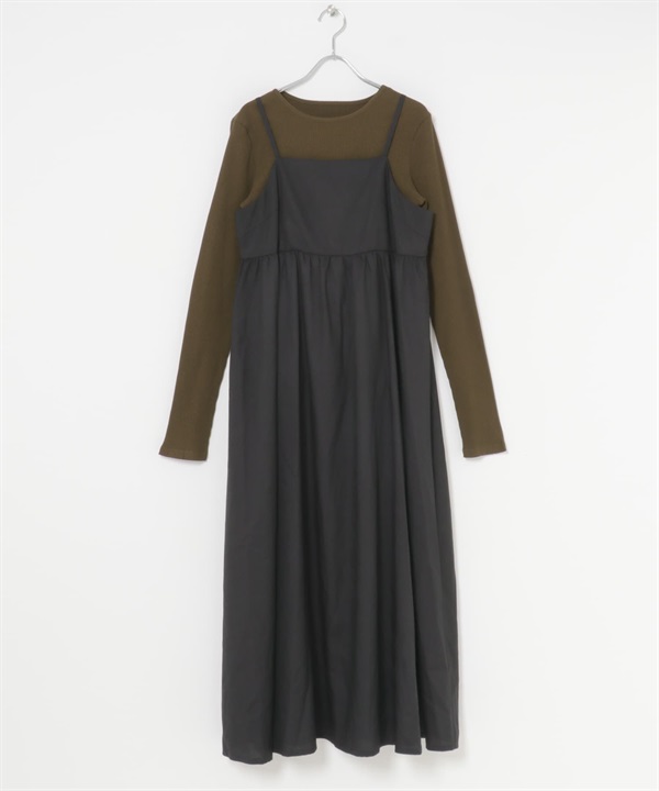 【成套組合】內搭上衣 × 細肩帶洋裝(棕色×黑色-FREE-其他棕色)