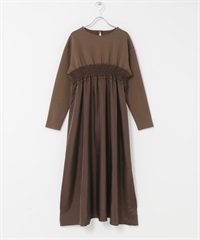 抽褶縫拼接洋裝(棕色-FREE-BROWN)