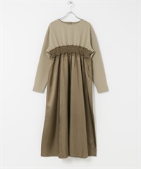 抽褶縫拼接洋裝(卡其綠-FREE-KHAKI)