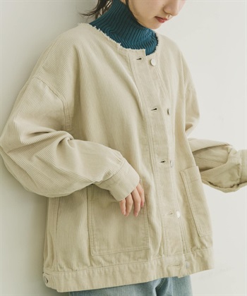 燈芯絨無領夾克