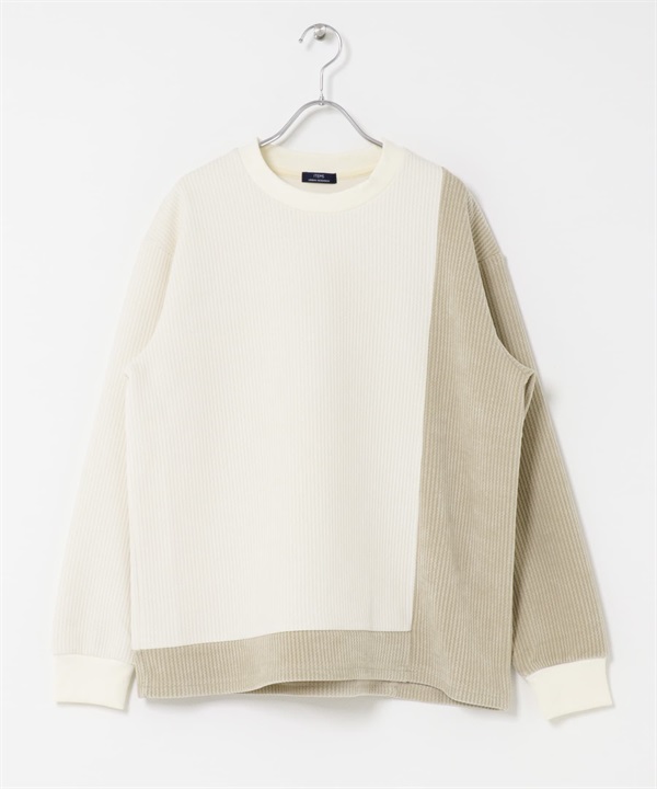 配色圓領上衣(象牙白-L-IVORY)