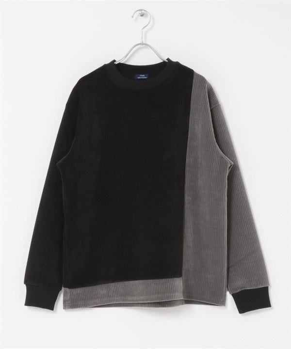 配色圓領上衣(黑色-M-BLACK)