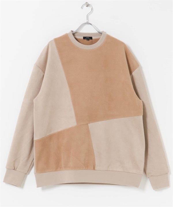 內刷毛仿麂皮拼接套衫(摩卡色-M-MOCHA)