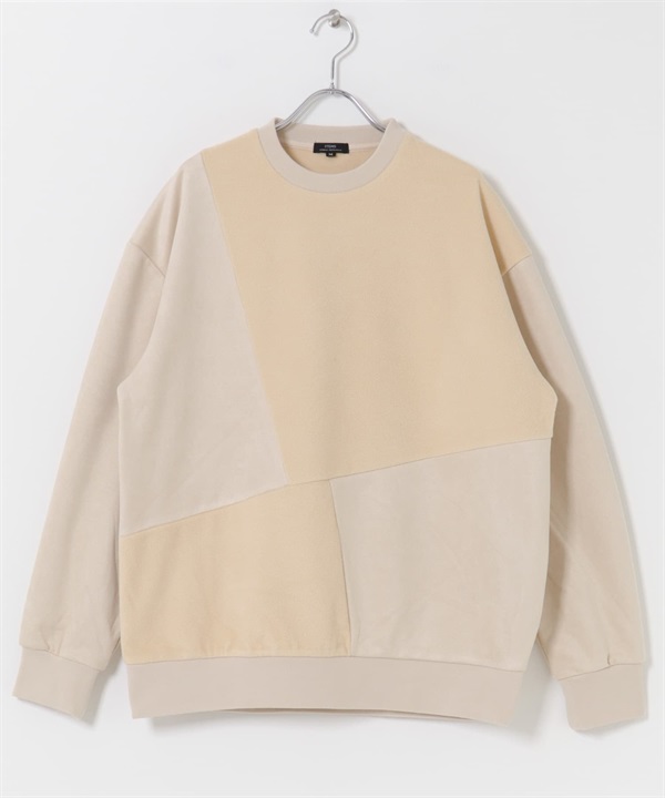 內刷毛仿麂皮拼接套衫(淺膚色-M-L.BEIGE)