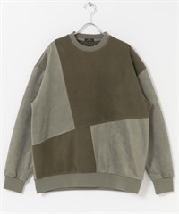 內刷毛仿麂皮拼接套衫(橄欖綠-M-OLIVE)