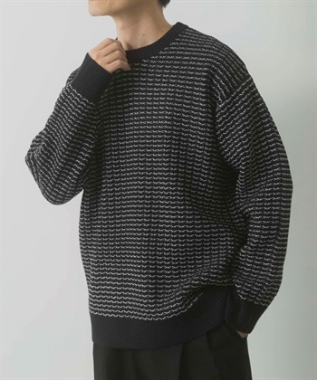 鳥眼花紋圓領針織衫