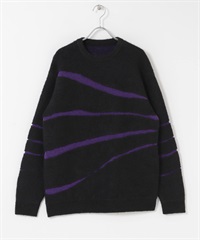 裂紋圓領針織衫(黑色-M-BLACK)