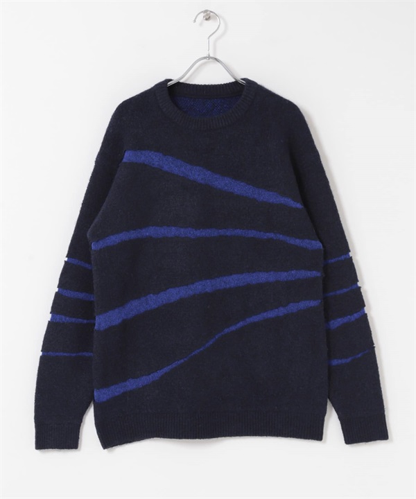 裂紋圓領針織衫(藏青色-M-NAVY)