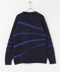 裂紋圓領針織衫(藏青色-M-NAVY)