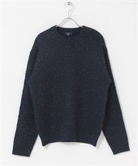 混羊毛肩部鈕扣圓領針織衫(藏青色-M-NAVY)