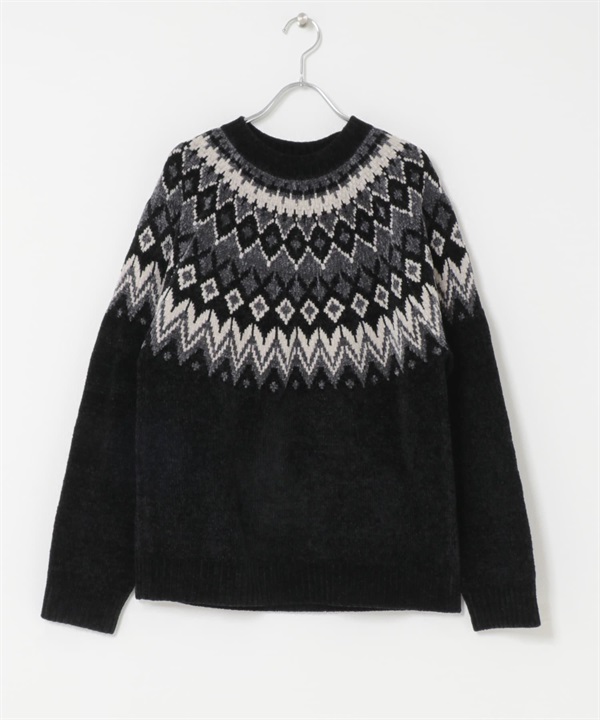 向心狀雪尼爾紗針織衫(黑色-M-BLACK)