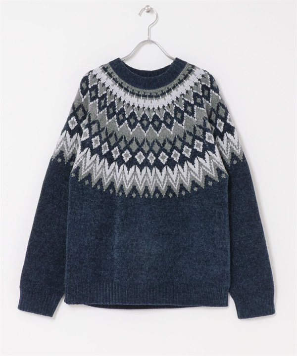 向心狀雪尼爾紗針織衫(藏青色-M-NAVY)