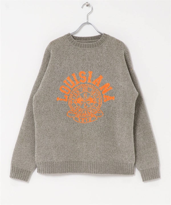 學院風LOGO雪尼爾紗針織衫(膚色-M-BEIGE)