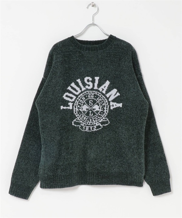 學院風LOGO雪尼爾紗針織衫(綠色-M-GREEN)