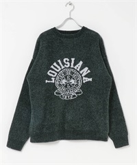 學院風LOGO雪尼爾紗針織衫(綠色-M-GREEN)