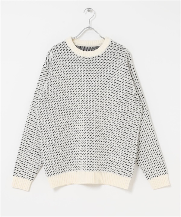 可機洗鳥眼花紋圓領針織衫(白色-M-WHITE)