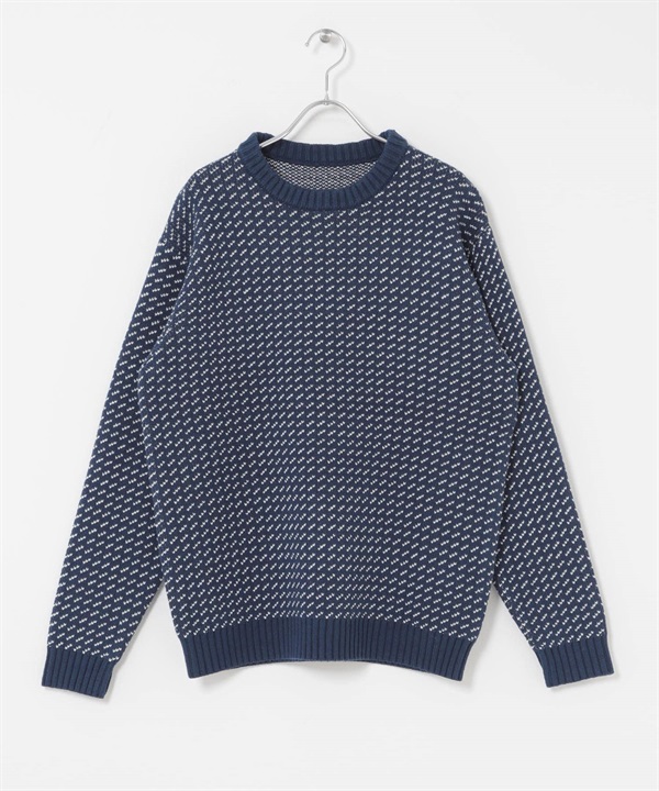 可機洗鳥眼花紋圓領針織衫(藏青色-M-NAVY)