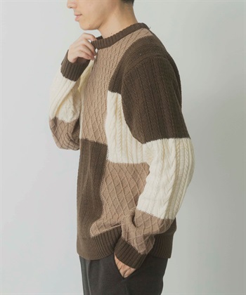 織紋拼接圓領針織衫