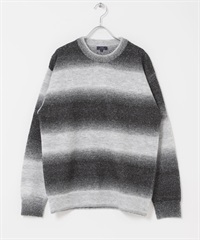 間隔染圓領針織衫(黑色-M-BLACK)