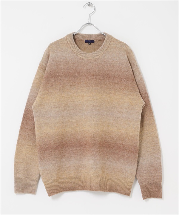 間隔染圓領針織衫(棕色-M-BROWN)