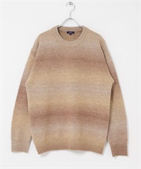 間隔染圓領針織衫(棕色-M-BROWN)